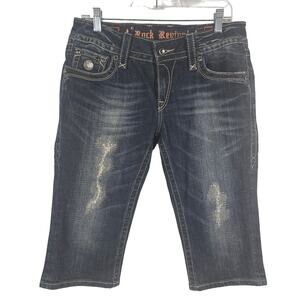 Rock Revival Celine Cropped Bermuda Gold Threading Distressed Women's Shorts 31